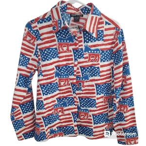 Gaudy Couture Democratic Party USA Flag Sequins Button Up Size small NWT